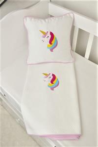 HS Home Baby Unicorn Nakışlı %100 Pamuklu 110x140 Cm Pike & Kırlent Seti 0-4 Yaş