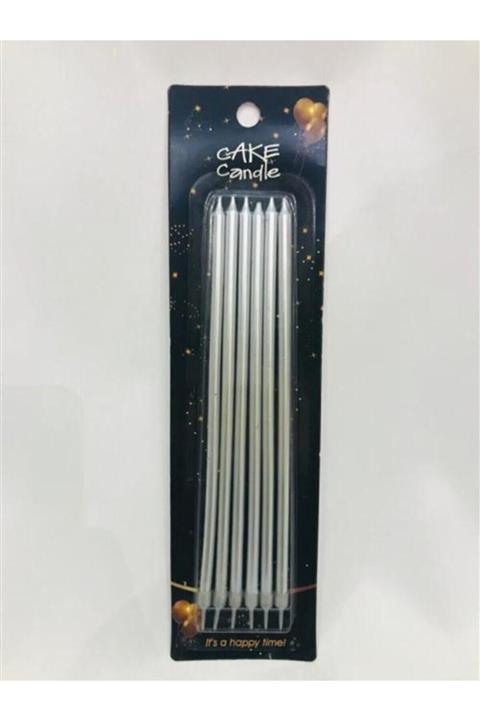 SEVGİTOMURCUĞU Uzun Gümüş Pasta Mumu 20 Cm 6'lı