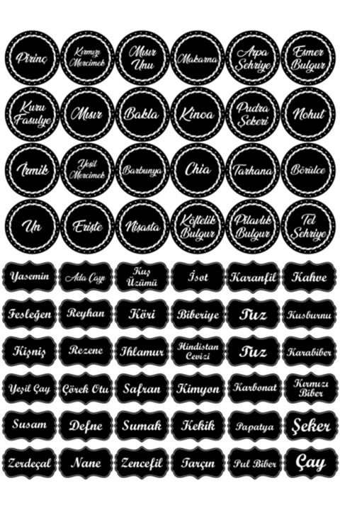 colortouch Siyah Baharat Bakliyat Mutfak Kavanoz Etiketi - 60 Adet Sticker