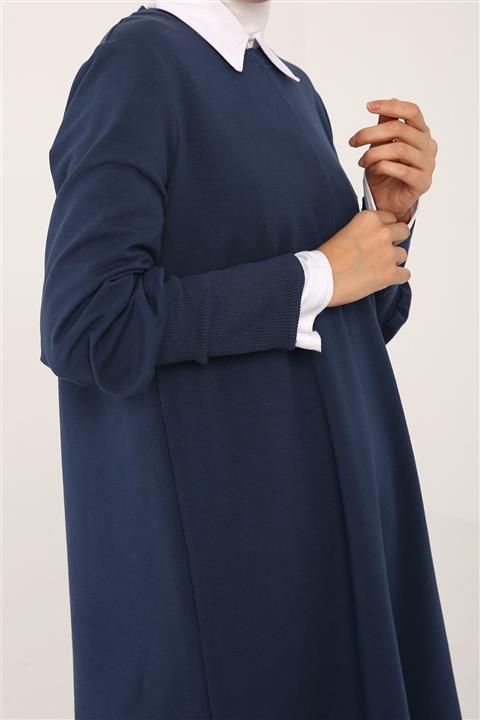 ALLDAY Indigo Yakası Ve Manşetleri Ribanalı Tunik