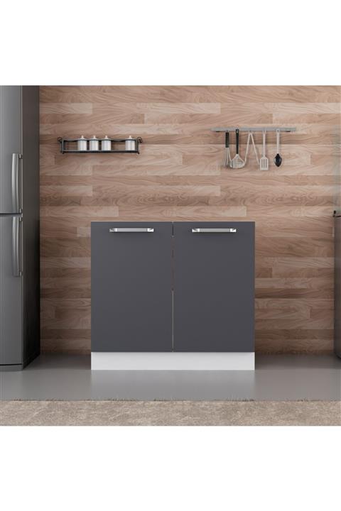 Minar Mutfak Alt Modül Evye Dolap Beyaz/Antrasit - A1  2k 90cm