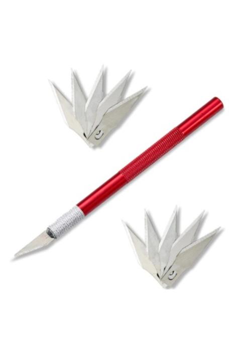 Kırkyama Patchwork Home Kırmızı  Metal Neşter Bıçak Onarım El Aleti Hobi Maket Bıçağı Neşter Bisturi Tipi -