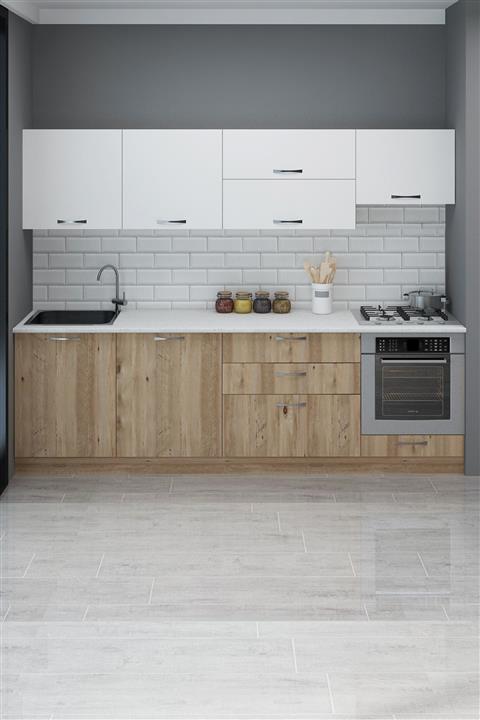 Fly Mobilya Çam Beyaz Gümüş Atlantik Ank ve Asp Mod Mutfak 260 cm