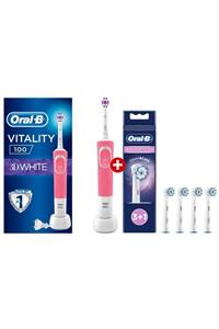 OralB Vitality Pembe D100 3d White Şarjlı Diş Fırçası + Oral- B Sensitive Clean 3+1 Yedek Başlık