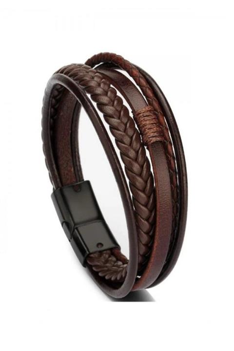 REGGENTE Mıknatıslı Hakiki Deri Bileklik Kahve