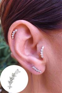 Vilma Aksesuar Cerrahi Çelik Taşlı Piercing Helix - Tragus Gümüş Renk (8mm)