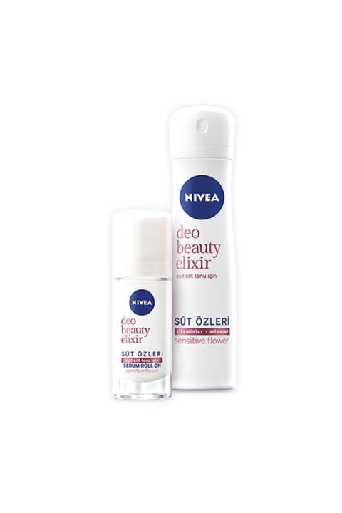 Nivea Deodorant Beauty Elixir Sensitive Flower Bayan Sprey 150 Ml + 40 Ml Roll On Set