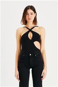 IAMNOTBASIC Kadın Siyah Asimetrik Kesim Bodysuit