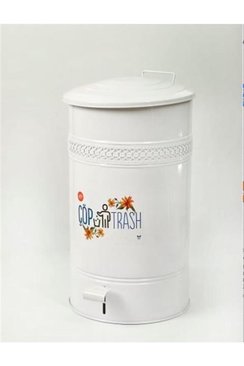 Yıldıray Metal Beyaz Pedallı Çöp Kovası 30 Lt Ferforje Metal Çöp Kutusu 23423423423424