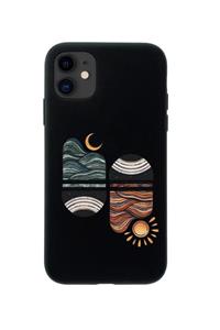 mooodcase Iphone 12 Sunset Wave Premium Uyumlu Silikonlu Siyah Telefon Kılıfı