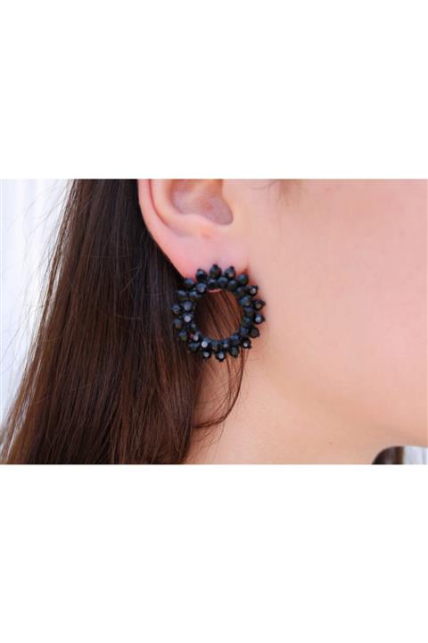 Hayber accessories Yuvarlak Siyah Abiye Küpe