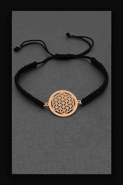 jewelry by roxx 925 Ayar Yaşam Çiçeği Gümüş Siyah Makrome Bileklik Rose