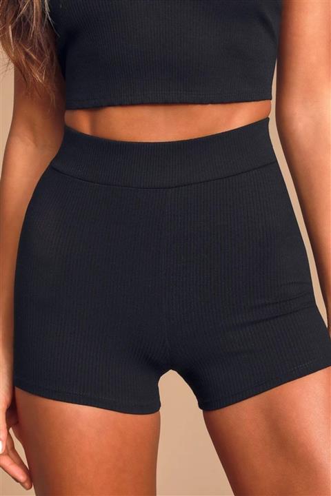 KadireMm Kadın Siyah Fitilli Kaşkorse Mini Biker Tayt