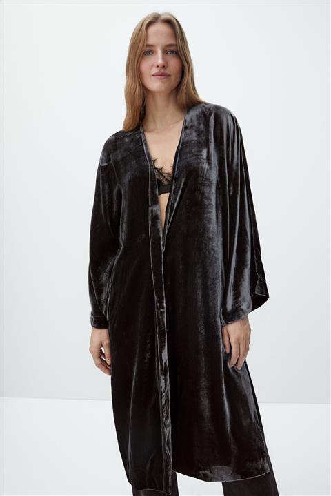 Massimo Dutti Kadın Kurşun Uzun Kadife Kimono 06063610