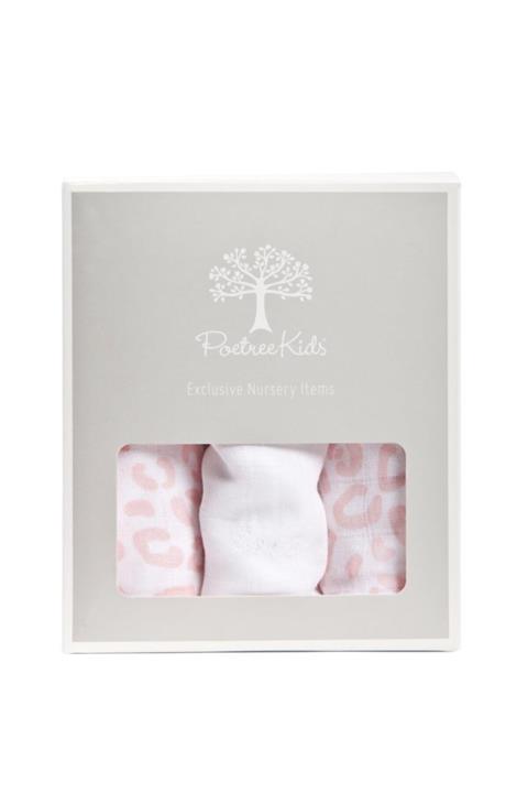 POETREE KIDS Müslin 3'lü Set Pembe Leopar-beyaz