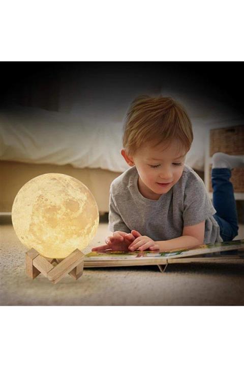 ORİJİNALDÜKKAN 3d Led Işıklı Ayaklı Ay Gece Lambası 12 Cm Moonlight Dolunay Aydınlatma