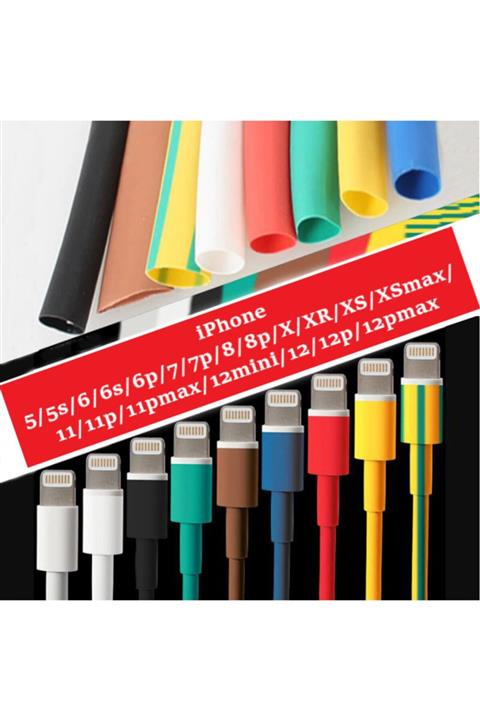 HONDEP Iphone Uyumlu Şarj Kablosu Karışık Renkli Koruyucu Makaron 12 Adet 6 cm