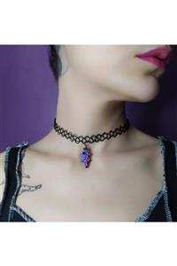 mamaokaliptus El Yapımı Çam Ağacı Ametist Choker Tasma Kolye Seramik Kil Dövme Kolye Yılbaşı Yeniyıl Tel