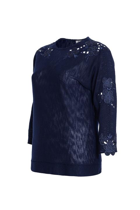 MİYORO Kadın Lacivert Omuz Ve Kol Üstü Aplike Detaylı Büyük Beden Bluz