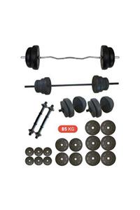 Tedarikcenter 85 Kg Dambıl Halter Yaylı Z + Düz Bar Set Vidalı Fitness Dumbell Ağırlık Seti Vücut Geliştirme Aleti