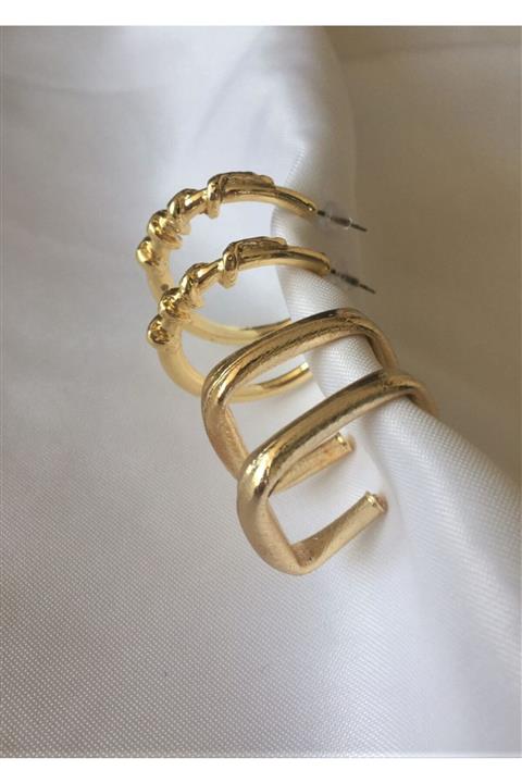 DGN Shoping Kadın 2 Li Altın Renk Tasarım Yılan Sargılı Desenli Küpe Seti