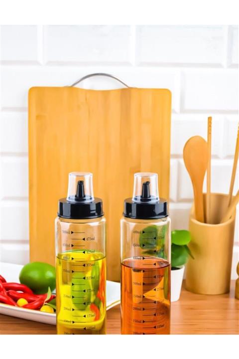 Paçi Siyah Kapaklı 2 Li 500 ml Damlatmaz Akıllı Cam Yağdanlık Sirkelik