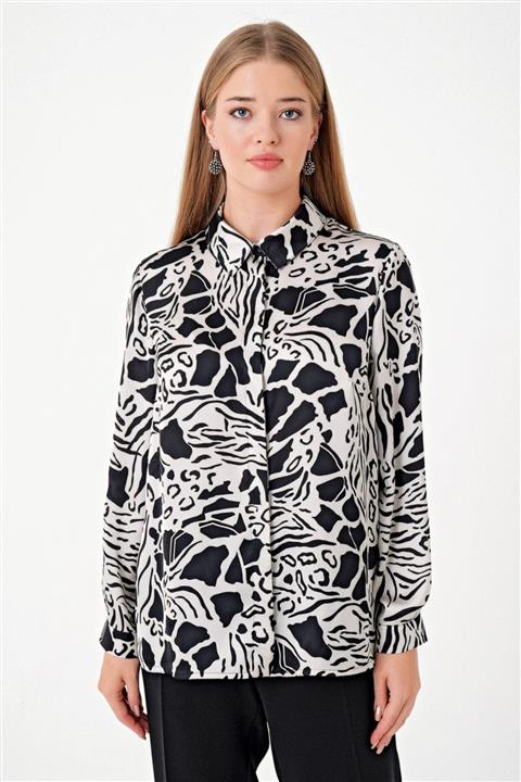 Aker Kadın Beyaz Siyah Bluz