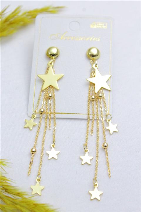 canlisepet Yıldız Detaylı Sallanti Gold Rengi Küpe