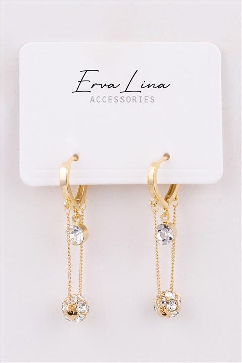 Ervalina Zirkon Taşlı Sallantılı Çift Küpe