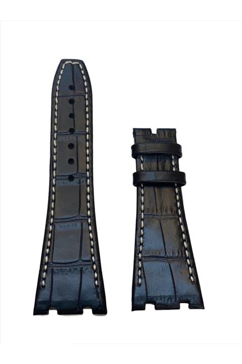 SAATÇİ HAMZA Audemars Pıguet Royal Oak Messi 27mm Siyah(beyazdikişli)Uyumlu deri Kordon