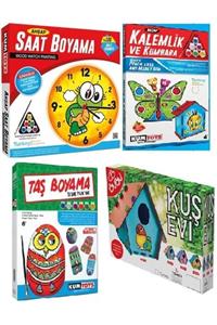 Kumtoys Kalemlik Ve Kumbara Boyama+saat Boyama+kuş Evi Boyama+taş Boyama 4lü Boyama Sanatı Seti