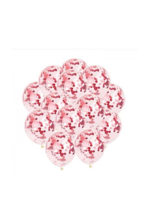 BalonEvi Kırmızı Konfetili Şeffaf Balon Seti 10 Adet