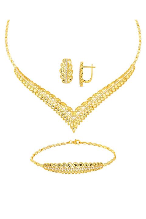 Bilezikci Yapraklı Taşlı Altın Takı Seti