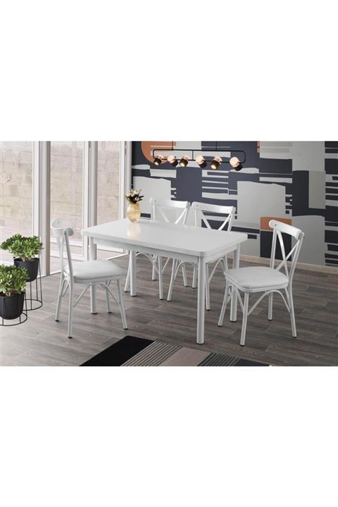 Sweet Home Sabit Masa Beyaz 4 Adet Çapraz Sandalye Takım