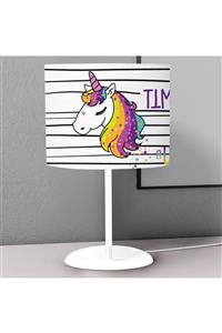 Tinybabyconcept Unicorn Desenli Çocuk Odası Dijital Baskılı Çocuk Odası Masaüstü Abajur Avize