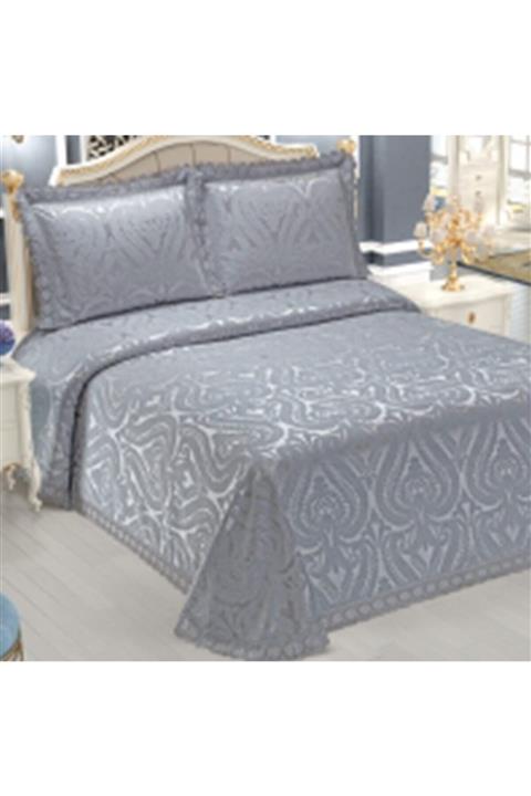 Finezza Gri Pamuklu Dantelli 3d Damask Pike Takımı