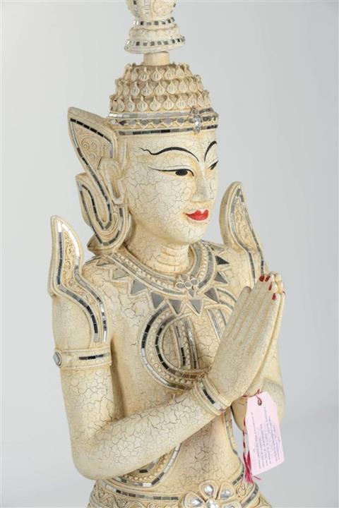 Berrinstore Ahşap El Yapımı Oturan Selamlama Duruşlu Buda Heykeli Biblo 1 Metre 20 Cm