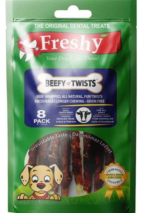 Freshy Beefy Twist - Biftek Kaplı Burgu Köpek Çiğneme Çubuğu 8 Adet