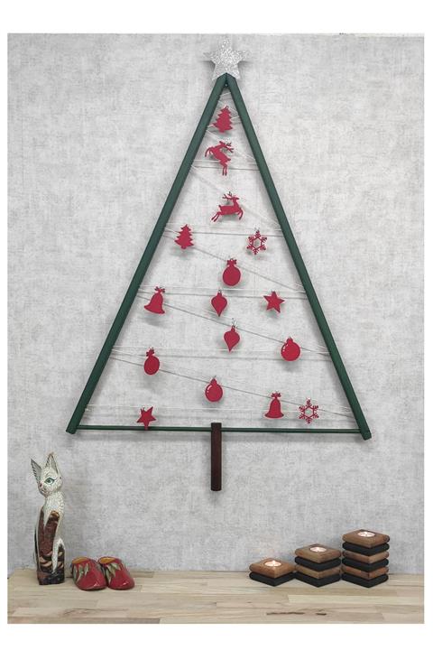 ULDEMART Yeşil Ahşap Modern Yılbaşı Ağacı Keçe Süsler Dahil