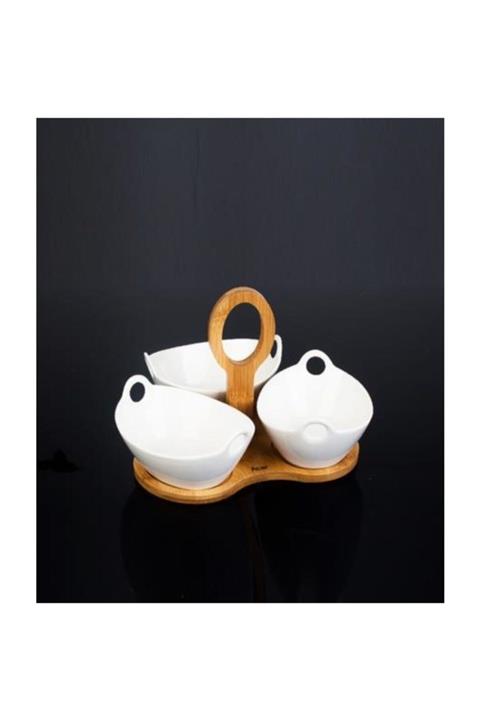ACAR Bambu Standlı Porselen 3'lü Sosluk