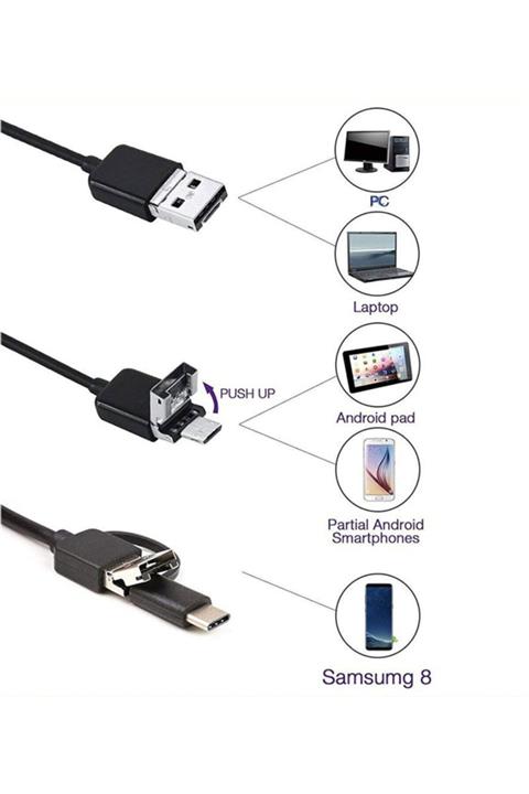 EvinKapında Endoskop 3 In 1 Yılan Kamera Usb Micro Usb Type-c Uyumlu 15m