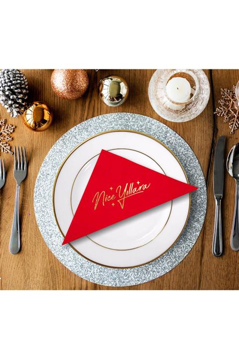 Story Altın Varak Nice Yıllara Desenli 16'lı Kırmızı Renkli Kağıt Peçete