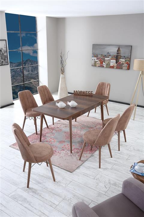 Morkese Great Serisi Barok Ceviz Gold 6 Sandelyeli Açılabilir Yemek Ve Mutfak Masa Takımı - Koyu Cappucino