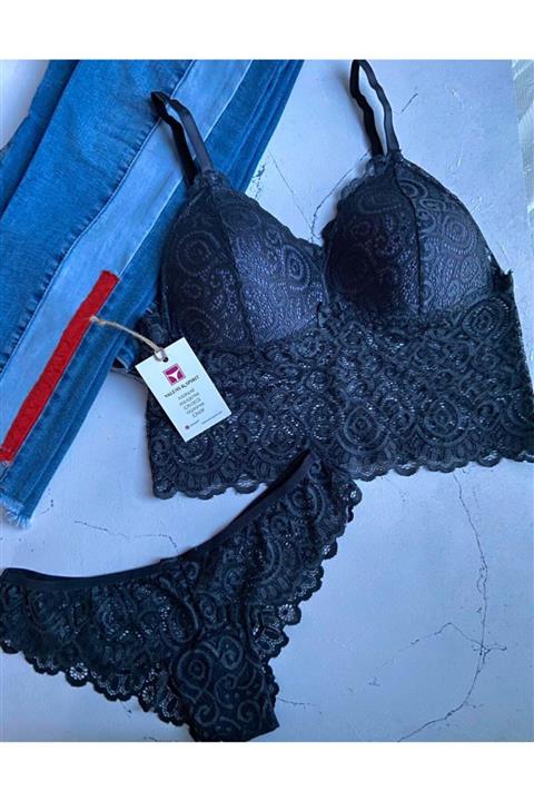 VALENS&SPİRİT Kadın Antrasit Desteksiz Dantelli Büstiyer Takım