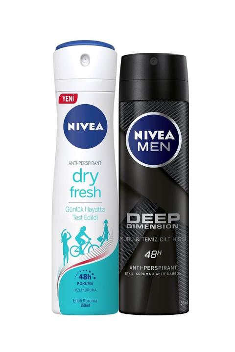 Nivea Dry Fresh Bayan Deosprey 150 ml +Deep Dimension Erkek Deosprey 150 ml  2'Li Paket