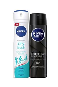 Nivea Dry Fresh Bayan Deosprey 150 ml +Deep Dimension Erkek Deosprey 150 ml  2'Li Paket