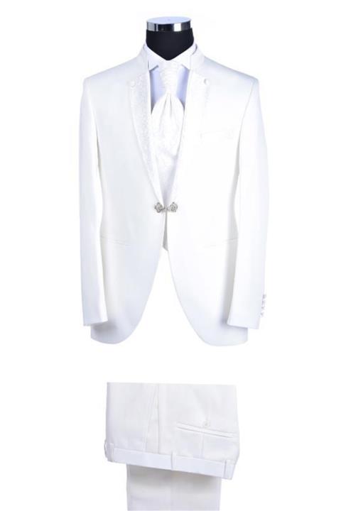 BAGGI Slim Fit Düz Yelekli Smokin Krem