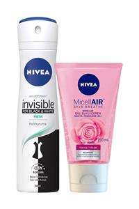 Nivea Yüz Bakım Rose Yüz Temızleme Jelı 150 ml + Deodorant Black &White Fresh Kadın 150 ml