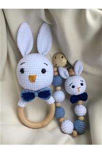 USTAHOBİEVİ Amigurumi Yenidoğan Set Emzik Zinciri Ve Çıngırak