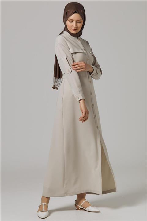 Tuğba Hakim Yaka Kuşaklı Bej Pardesü